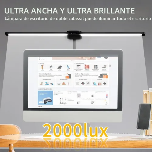 Vista 2 de Lámpara de escritorio de doble cabeza LED de 12W con adaptador de 2000LM US