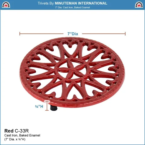 Vista 2 de Minuteman International Salvamanteles de hierro fundido de mesa Sunburst, estufa de leña roja, 7 pulgadas de diámetro