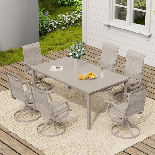 Vista 35 de VICLLAX Muebles pequeños de exterior de 3 piezas, 2 sillas giratorias de patio y mesa redonda pequeña para 2, sillas de carbón oscuro y negro