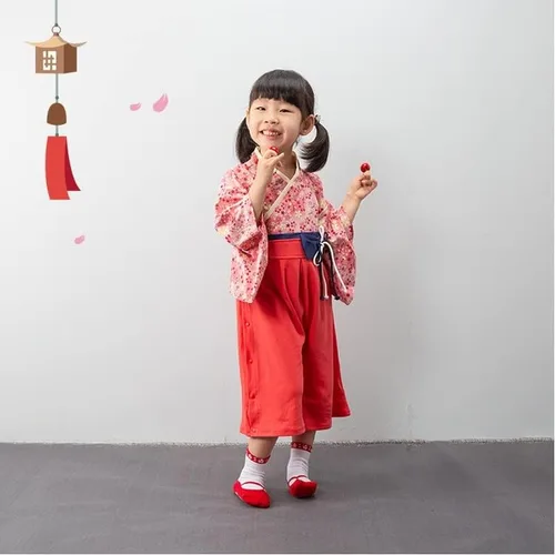 Vista 4 de Mameluco tipo kimono para bebé niña disfraz japonés mono Hakama traje samurái infantil