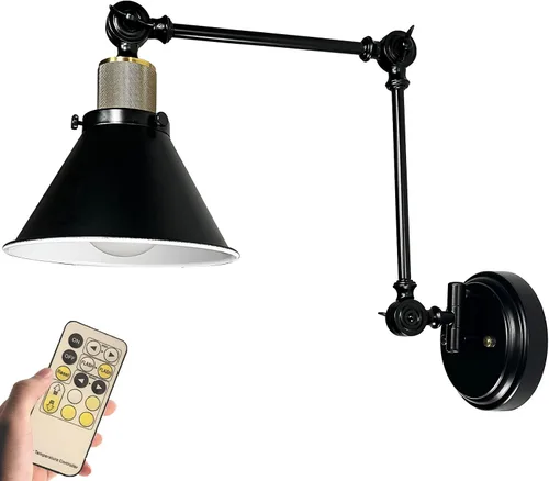 Vista 7 de Lámpara de pared con pilas, sin necesidad de cableado, iluminación de pared, con brazo oscilante, con control remoto regulable, para interiores