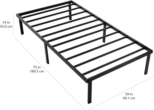 Vista 2 de Amazon Basics - Base de cama robusta y antideslizante de plataforma tamaño individual con almacenamiento, soporte de listones de acero, sin ruido