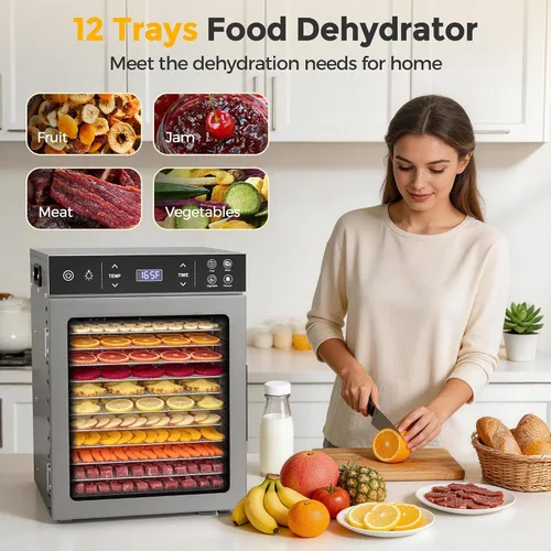 Vista 8 de Suteck Deshidratador de alimentos de 12 bandejas, acero inoxidable, 4 2-Plateado