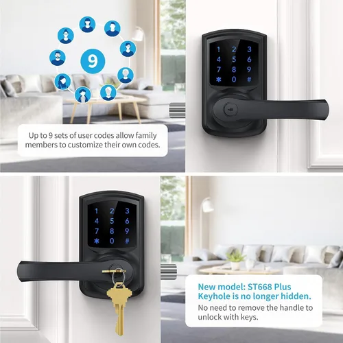 Vista 8 de Signstek Cerradura de puerta de entrada sin llave con asa, perilla de puerta de teclado digital, cerradura electrónica inteligente con código