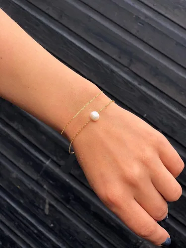 Vista 7 de Collar de perlas de oro macizo de 14 quilates para mujer, collar con colgante de perlas cultivadas de agua dulce real, collar de 0.39 pulgadas