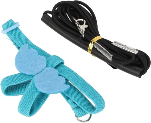Vista 8 de PerGar Parrot Bird - Correa de arnés para pájaros, cuerda de entrenamiento ajustable de nailon antimordidas, correa de tracción para mascotas al Azul