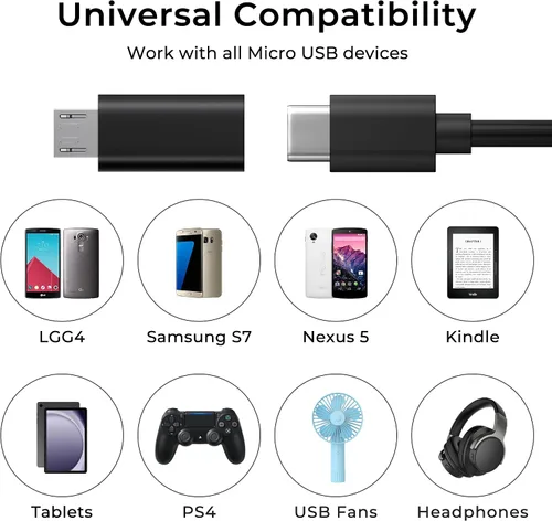 Vista 2 de Paquete de 3 adaptadores USB C a Micro USB, USB tipo C hembra a micro USB macho, sincronización de datos compatible con Samsung Galaxy S7 S6 Note 5