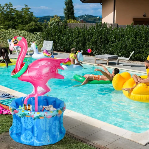 Vista 5 de Chuangdi 2 unidades de 50 pulgadas enfriador inflable de flamenco de verano decoración de fiesta de flamenco inflable enfriador de bebidas rosa