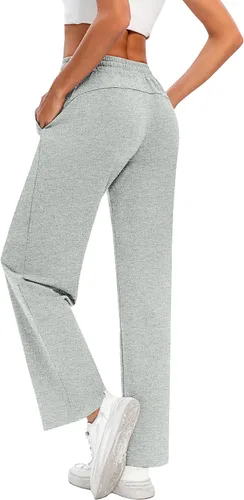Vista 3 de Locoowai Paquete de 2 pantalones deportivos casuales de pierna ancha para mujer, con cordón en la cintura, holgados, pantalones de yoga sueltos