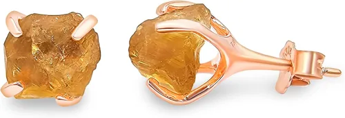 Vista 69 de Aretes de piedra preciosa natural en bruto con oro rosa sobre plata de ley 925, 6 a 0.276 in, regalo de piedra de nacimiento de calidad genuina