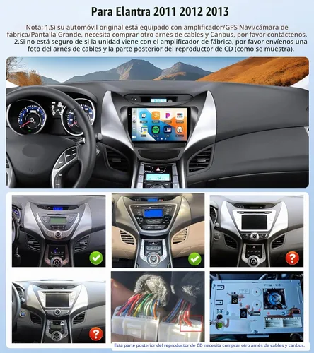 Vista 2 de 4G+64G Android Radio de coche estéreo para Hyundai Elantra 2011 2012 2013 con CarPlay inalámbrico Android Auto, pantalla táctil HD de 9 pulgadas