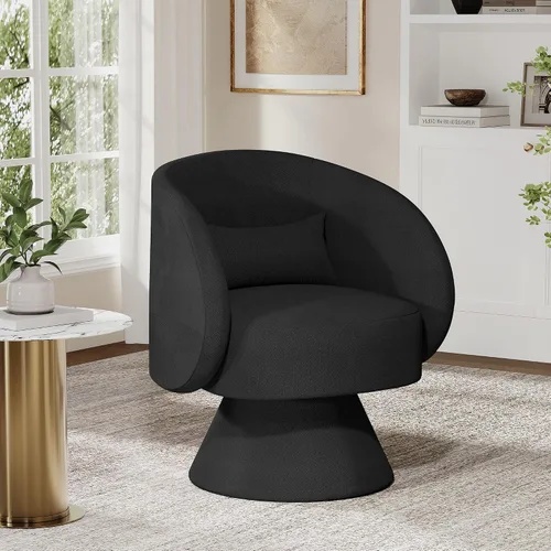 Vista 22 de Silla Giratoria de Barril, Sillas Giratorias de Acento Tapizadas para Acurrucarse para Sala de Estar, Cómodo Sillón Giratorio Redondo Pequeño