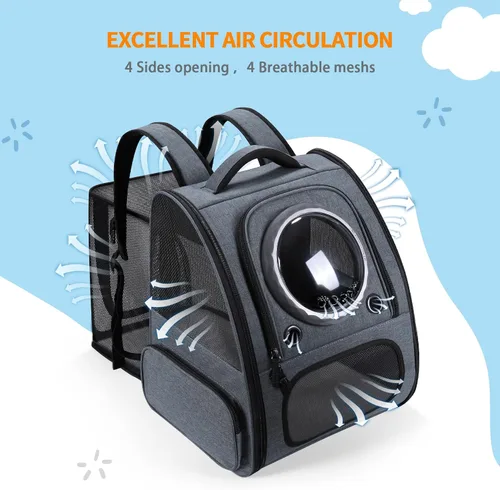 Vista 4 de Mochila transportadora de burbujas para gatos, mochila expandible para gatos, mochila transpirable para gatos medianos, gatitos y cachorros