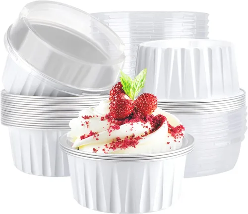 Vista 12 de EUSOAR Vasos para cupcakes con tapas, paquete de 50 forros para magdalenas de 5 onzas de colores surtidos, moldes desechables de papel de aluminio 5