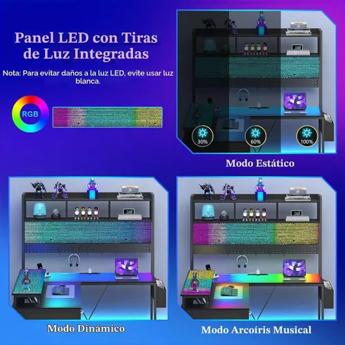 Vista 8 de Escritorio para juegos en forma de L con gabinete, escritorio de esquina reversible para computadora con cajones, escritorio para juegos con panel