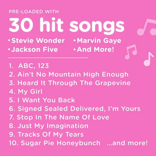 Vista 4 de Move2Play Motown Magic, Micrófono de karaoke Bluetooth Incluye 30 canciones famosas Micrófono de karaoke para niños Regalo de cumpleaños
