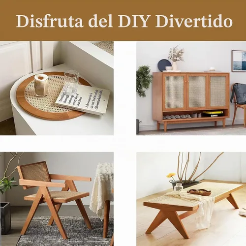 Vista 2 de Cincha de caña de ratán natural de 16 pulgadas x 5 pies, rollo de red de malla abierta tejida para proyectos de decoración de muebles de bricolaje