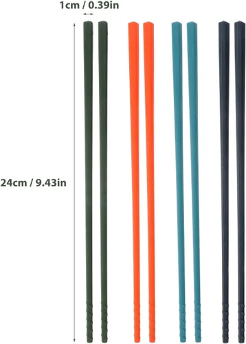 Vista 8 de SHOWERORO Palillos de silicona, 4 pares de palillos de acero de 9.44 pulgadas, reutilizables, antiadherentes, para cocina, comedor, agarre suave
