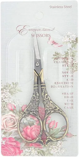 Vista 7 de Tijeras retro europeas, elegantes manualidades de punto de cruz, herramienta de artesanía antigua hecha a mano para entusiastas de la costura, cobre