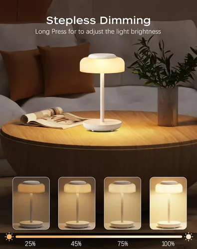 Vista 3 de QiMH Lámpara de mesa LED operada con pilas, juego de 2 lámparas inalámbricas recargables de 5000mAh, control táctil regulable sin pasos, pequeña luz