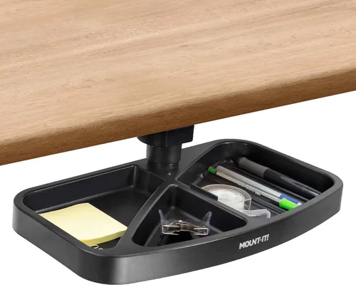 Vista 2 de Mount-It! Cajón montado debajo del escritorio, bandeja giratoria debajo del escritorio para clip de papel, bolígrafo y otros suministros de oficina
