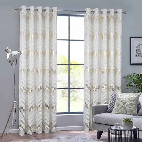 Vista 2 de always4u - Cortinas de terciopelo suave con estampado de lámina 84 pulgadas de largo, cortinas de chevron blanco y dorado, tratamiento de lujo