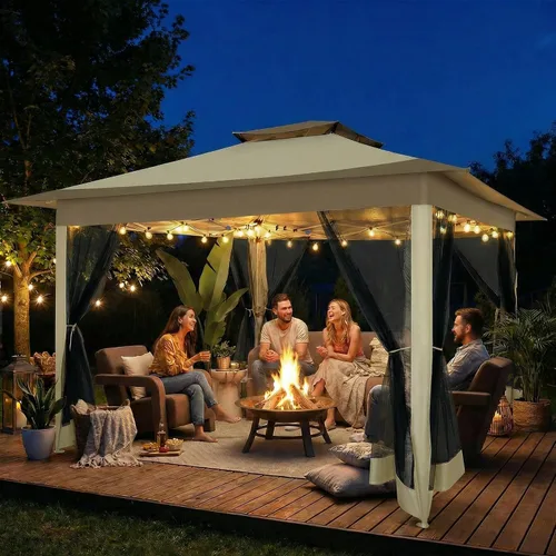 Vista 2 de COBIZI Cenador portátil desplegable de 12 x 12 pulgadas con mosquiteras, fácil de montar, de metal, impermeable, 4 cuerdas, 8 estacas y bolsa