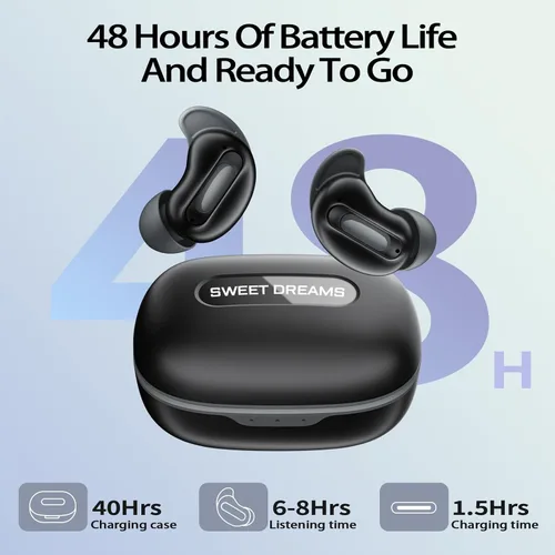 Vista 7 de Auriculares para dormir, mini ANC inalámbricos Bluetooth 5.4, graves profundos, auriculares estéreo de 48 horas, 4 micrófonos ENC con cancelación