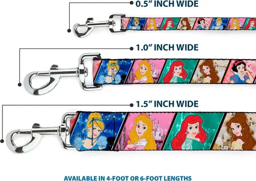 Vista 3 de Correa para perro Disney Princess Poses Castle Blocks 4 pies de largo 1.0 pulgadas de ancho