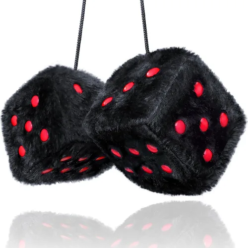 Vista 14 de Dados Peludos Negros Accesorios para Automóvil – Accesorios de Coche de Felpa Rosa Lindos para Interior – Adornos Decorativos Colgantes de Felpa