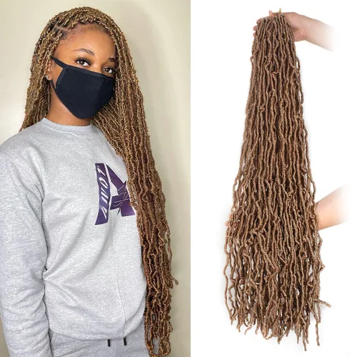 Vista 14 de Leeven Nuevas Trenzas de Ganchillo de Cabello con Locs Falsos Suaves de 24 Pulgadas de Largo Locs de Diosa Desgastados 6 Paquetes Negro Natural