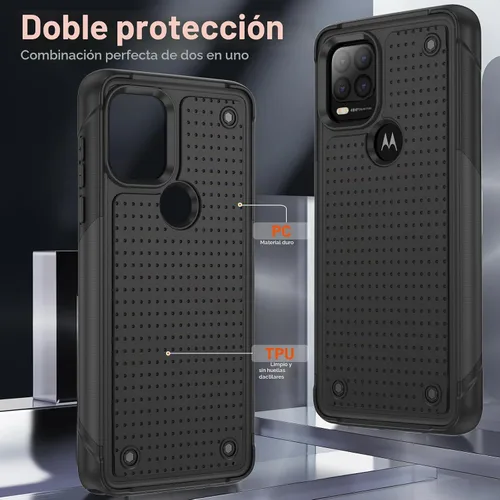Vista 6 de Jeylly para Moto G Stylus 5G 2021 Funda con [2 Pack] Protector de Pantalla de Vidrio Templado, Protección Grado Militar Anti-Arañazos, Funda A