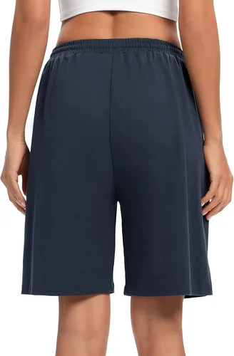 Vista 3 de ASIMOON - Bermudas para mujer, pantalones cortos de gimnasio, pantalones cortos deportivos sueltos, pantalones cortos de yoga largos, pantalones