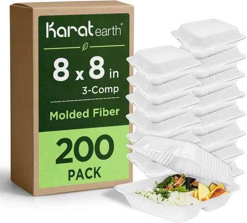 Vista 10 de KARAT EARTH Clamshell - Recipientes de alimentos para llevar [6 x 6 pulgadas, 500 unidades] Contenedores compostables para llevar, bagazo
