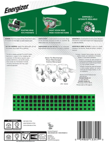 Vista 8 de Energizer Vision Linterna Frontal LED Recargable, Linterna Frontal LED Brillante Resistente al Agua para Exteriores, Equipo de Campamento y Verde