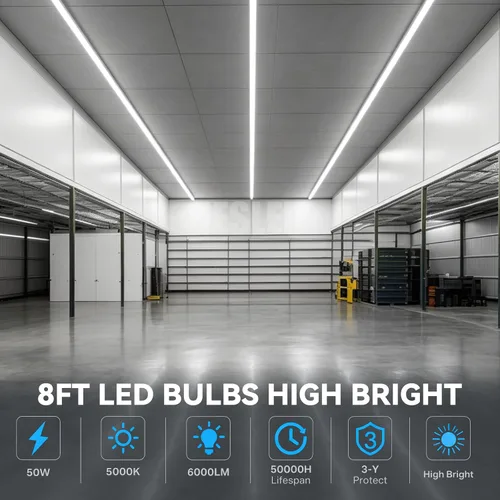 Vista 2 de JESLED Tubo de luz LED T8/T10/T12 de 8 pies, base FA8 de un solo pasador, 50W 6000LM 5000K luz blanca diurna, bombilla fluorescente LED