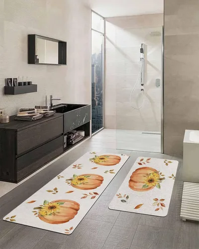 Vista 2 de Tapete de baño de arpillera con calabaza para bañera, antideslizante, de secado rápido y absorbente, tierra de diatomeas, fregadero, dormitorio