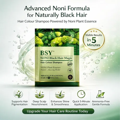 Vista 5 de BSY Noni Black Hair Magic Hair - Champú de color para el cabello, sin amoníaco, tinte permanente negro natural para hombres y mujeres, 4 sobres