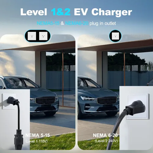 Vista 3 de Cargador EV de nivel 1 y 2 actualizado 2026 de 16 A, 3.5 KW, cable de 20 pies y adaptador doble NEMA (5-15/6-20) - Cargador de coche eléctrico