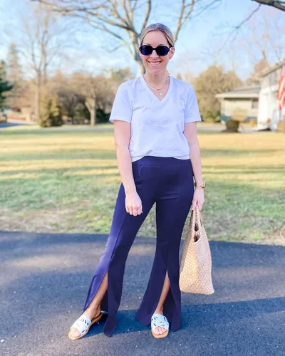 Vista 6 de GRAPENT Pantalones de vestir de pierna ancha para mujer, pantalones acampanados, pantalones casuales de trabajo, pantalones de trabajo