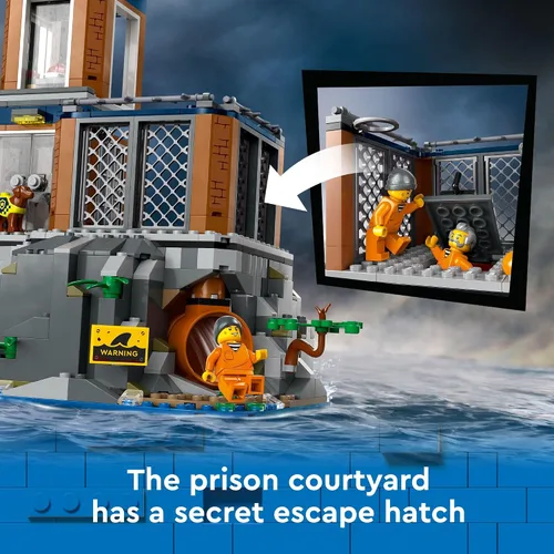 Vista 4 de Set de Construcción Lego City Isla Prisión de la Policía, Regalo de Cumpleaños para Niños y Niñas de 7 Años o Más, Juego Imaginativo, Helicóptero