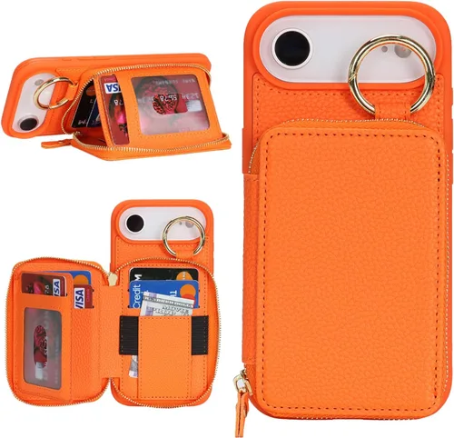 Vista 40 de Funda compatible con iPhone Air Wallet con tarjetero para iPhone Air, funda con cremallera y ranura para mujer, 5G de 6.5 pulgadas, color oro rosa