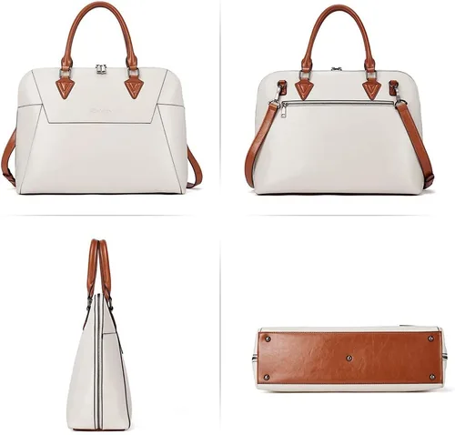 Vista 4 de BOSTANTEN Maletín de cuero para mujer de 15.6 pulgadas, bolso de hombro para laptop, oficina, trabajo, bolso cruzado