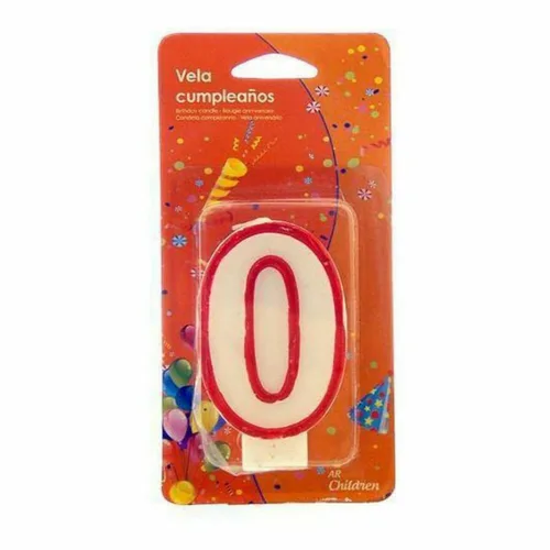 Vista 3 de Vela Cumpleaños Número 0 Blanco Rojo (12 Unidades)