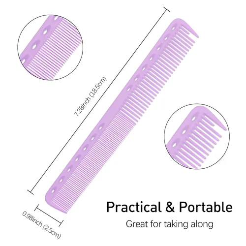 Vista 7 de Juego de 3 peines de peluquería de fibra de carbono para hombres y mujeres, peine de corte fino (rosa, azul, morado)