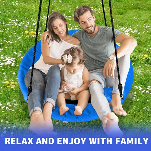 Vista 5 de Columpio de platillo para niños, columpio de árbol al aire libre de 40 pulgadas con capacidad de peso de 660 libras, tela impermeable Oxford 900D