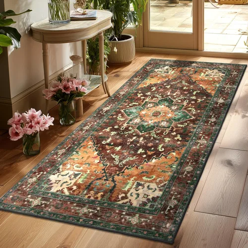 Vista 70 de Yamaziot Tapete lavable de 2 x 3 pulgadas, para entrada pequeña, antideslizante, estilo bohemio vintage, reverso de goma, lana sintética de pelo