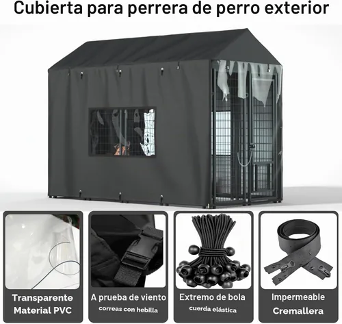 Vista 3 de Funda para Perrera al Aire Libre, Cobertura Completa para Jaulas de Perros de 8.1'Dx4.1'Wx6.06'H, Funda Resistente Impermeable para Perrera Grande