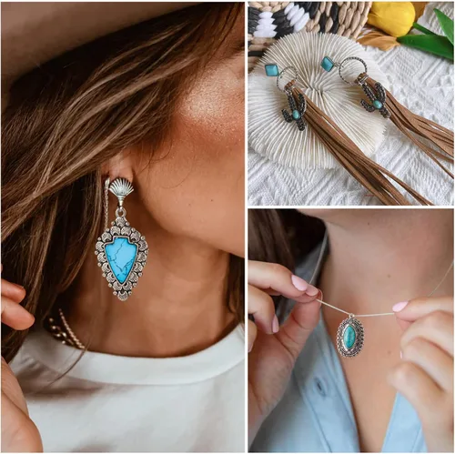 Vista 5 de Craftdady Encantos de turquesa sintéticos colgantes de turquesa para la fabricación de joyas