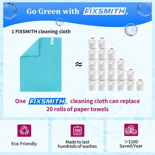 Vista 6 de FIXSMITH Paño de limpieza de microfibra, paquete de 24, toallas multifuncionales, tamaño: 12 x 16 pulgadas, trapos altamente absorbentes, sin